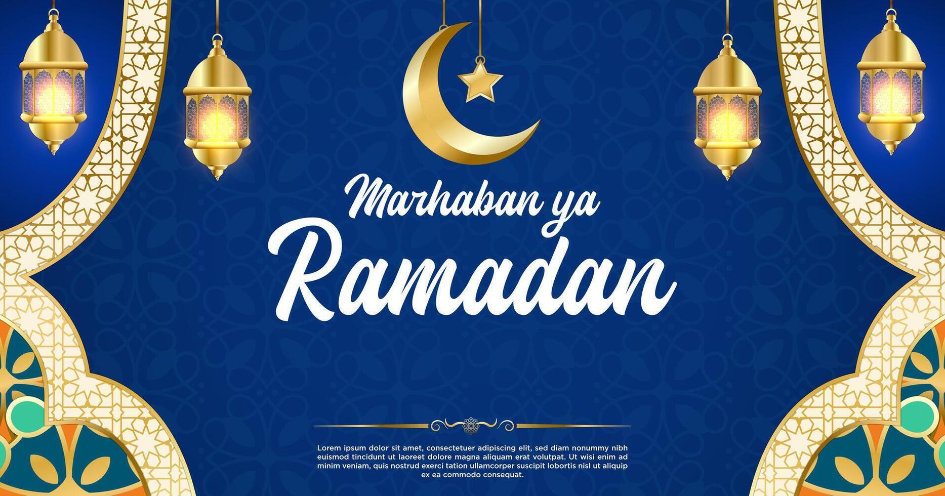 vettore blu lusso Ramadan kareem bandiera modello