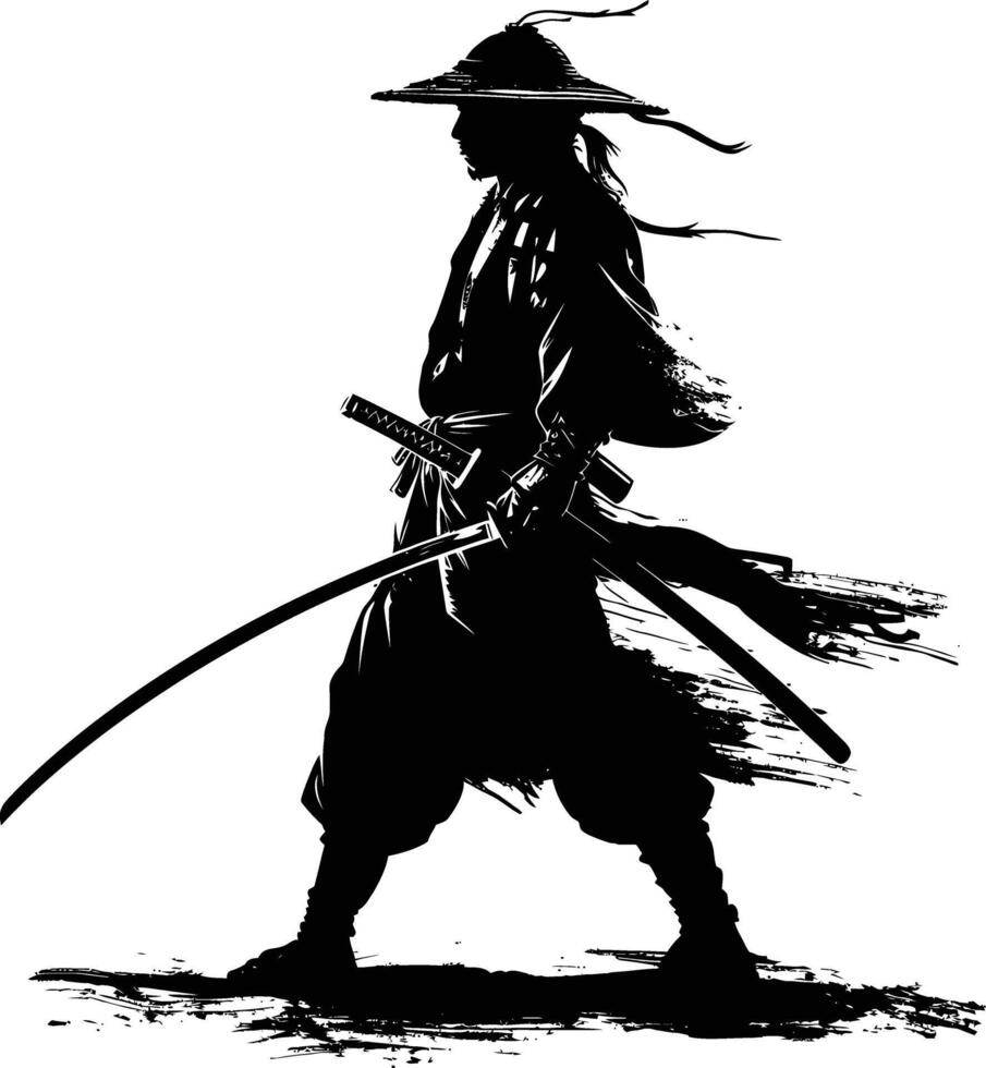 ai generato silhouette samurai nero colore solo pieno corpo vettore