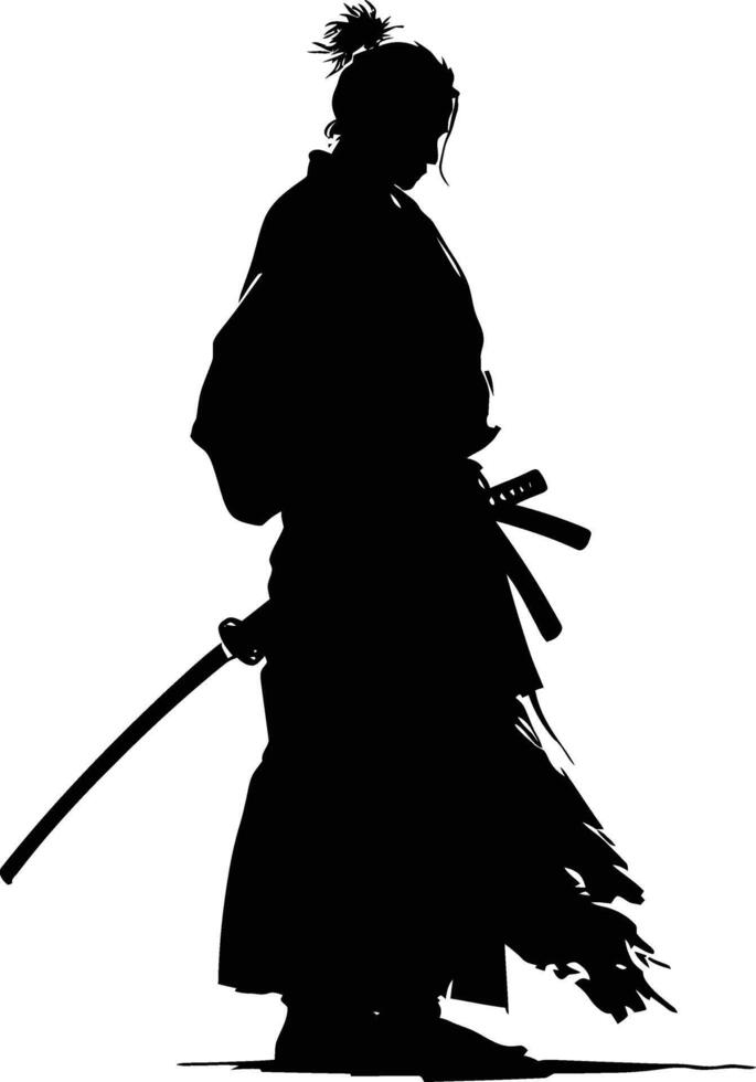 ai generato silhouette samurai nero colore solo pieno corpo vettore