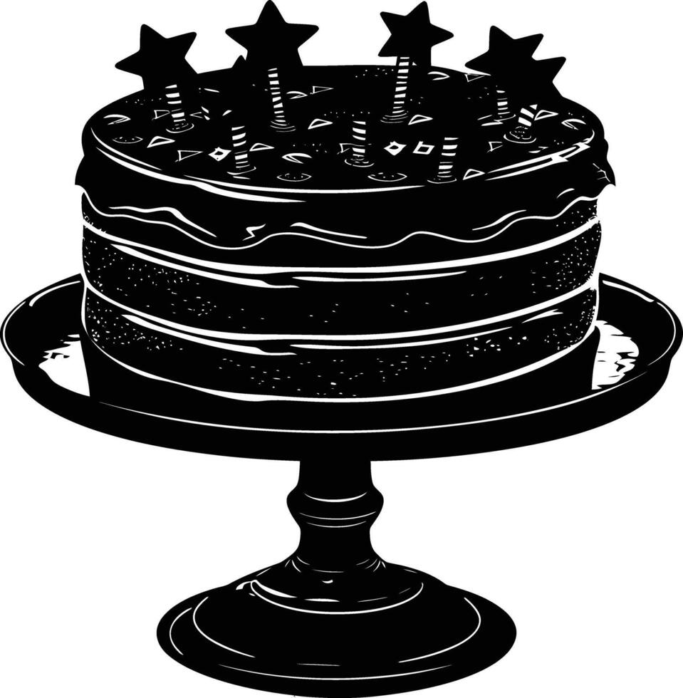 ai generato silhouette compleanno torta nero colore solo vettore