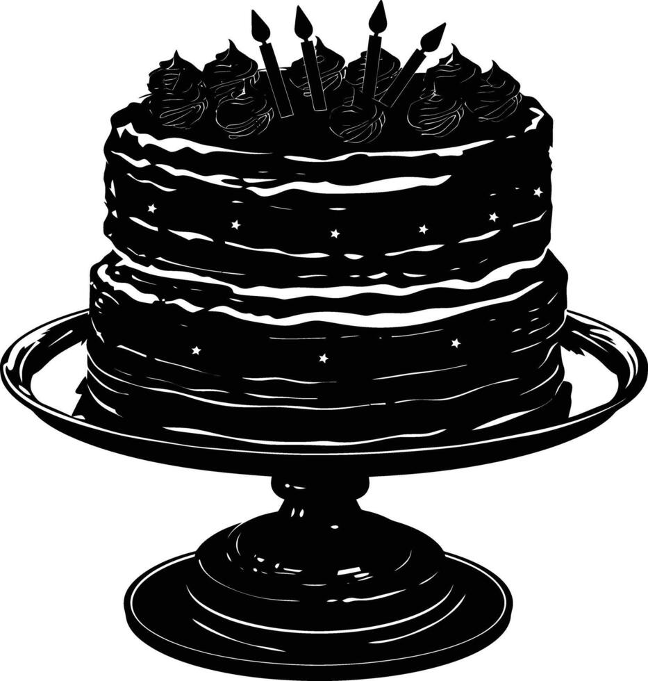 ai generato silhouette compleanno torta nero colore solo vettore