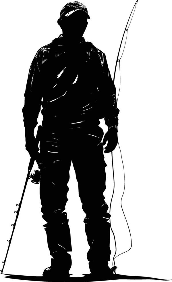 ai generato silhouette pescatore nero colore solo pieno corpo vettore