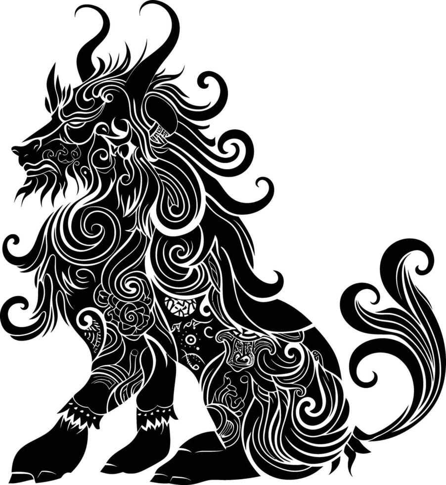 ai generato silhouette xiezhi o haetae il mitico creatura antico bestia nero colore solo vettore