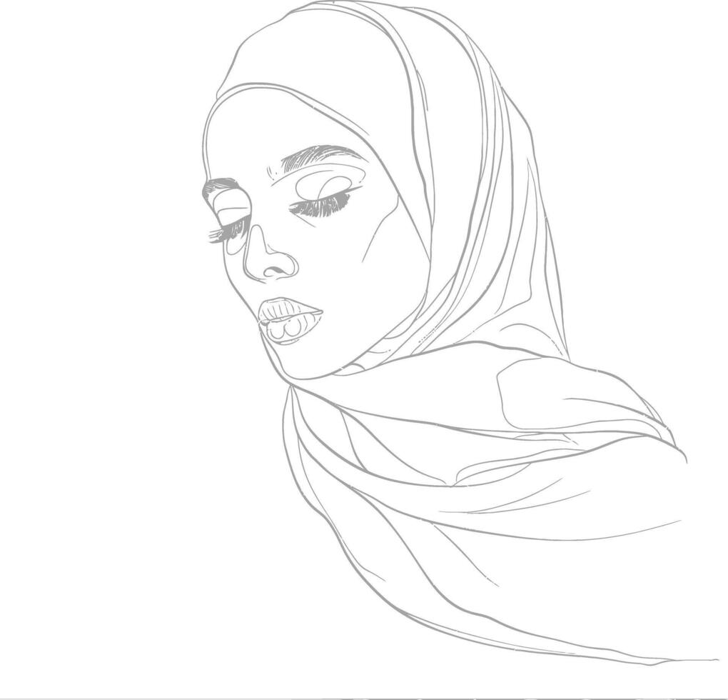 ai generato estetico donne hijab continuo linea arte stile simbolo di donne giorni vettore