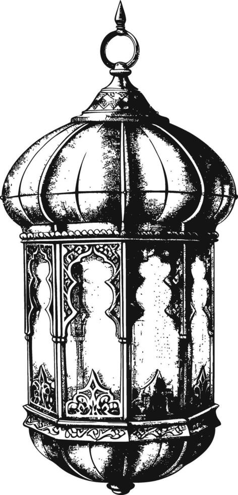 ai generato Arabo lanterna illustrazione con incisione stile nero colore solo vettore