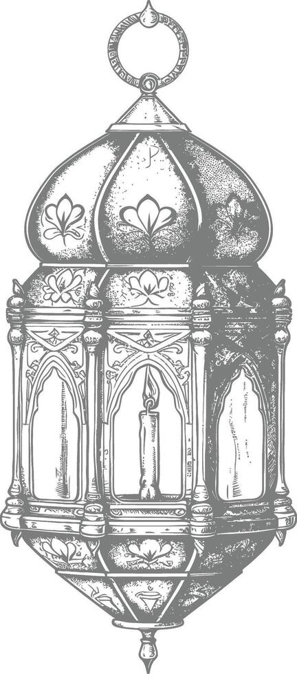 ai generato Arabo lanterna illustrazione con incisione stile nero colore solo vettore