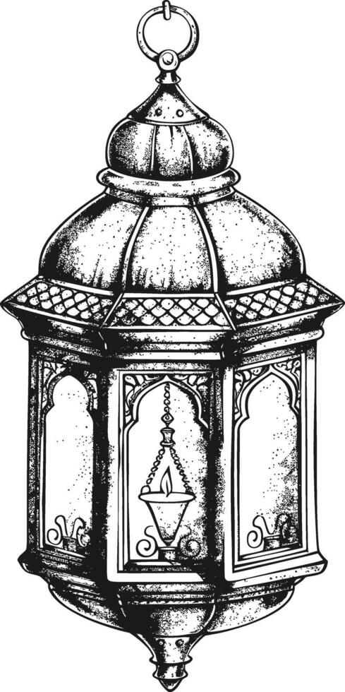 ai generato Arabo lanterna illustrazione con incisione stile nero colore solo vettore