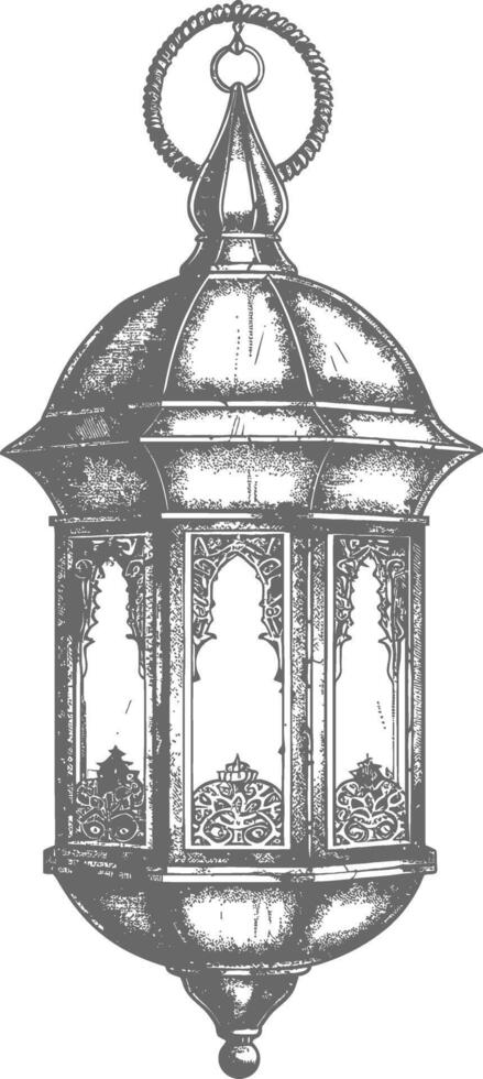 ai generato Arabo lanterna illustrazione con incisione stile nero colore solo vettore