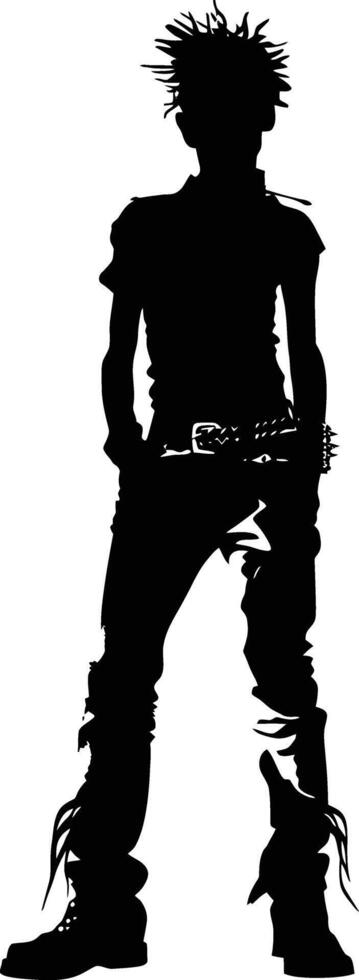 ai generato silhouette punk uomo pelle testa nero colore solo pieno corpo vettore