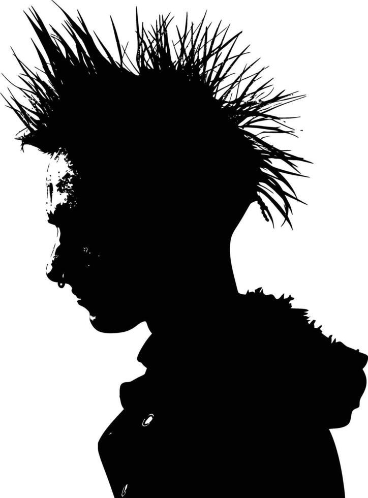 ai generato silhouette punk uomo testa pelle testa nero colore solo pieno corpo vettore