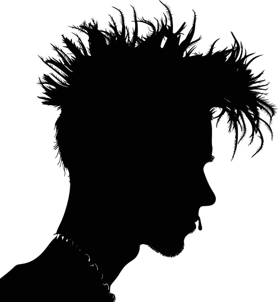 ai generato silhouette punk uomo testa pelle testa nero colore solo pieno corpo vettore