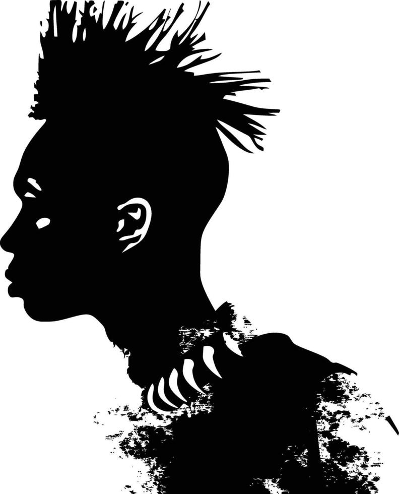 ai generato silhouette punk uomo testa pelle testa nero colore solo pieno corpo vettore