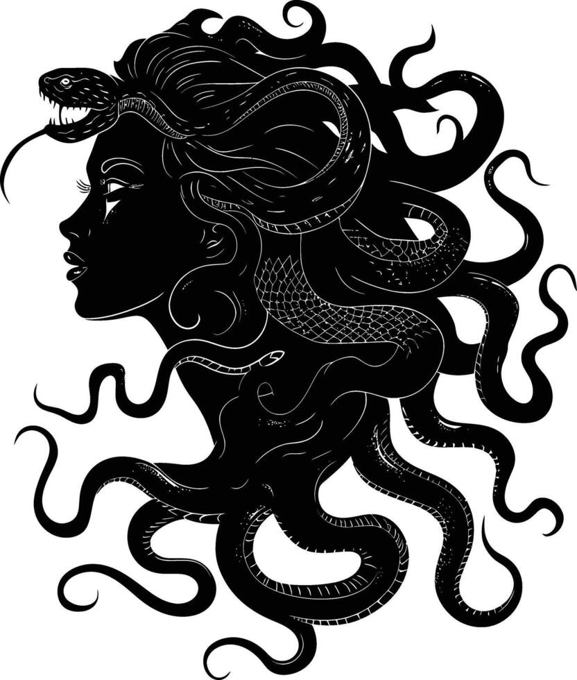 ai generato silhouette medusa il mitico creatura con capelli di serpente vettore