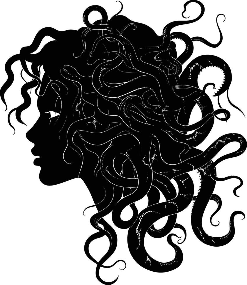 ai generato silhouette medusa il mitico creatura con capelli di serpente vettore