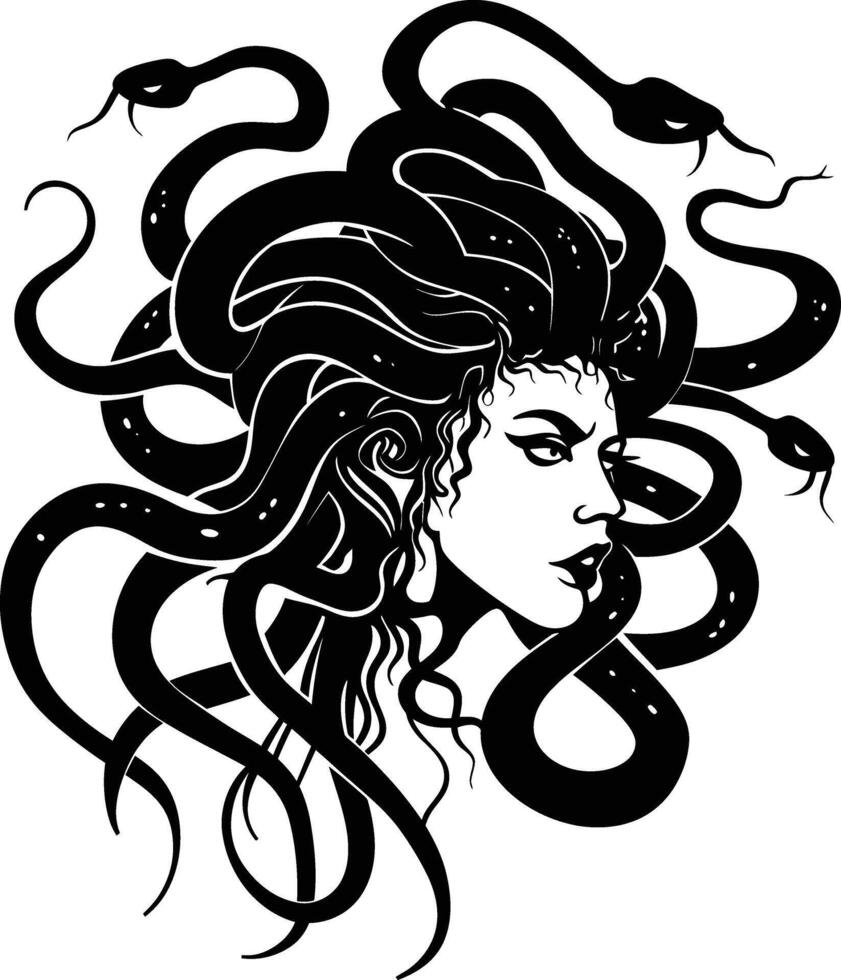 ai generato silhouette medusa il mitico creatura con capelli di serpente vettore