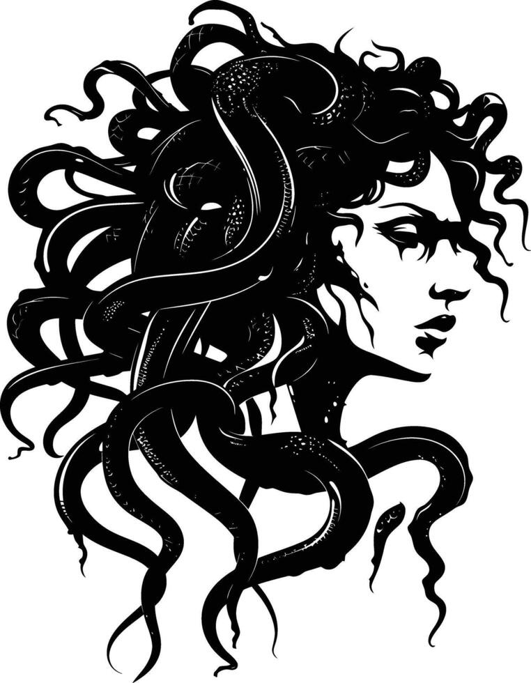 ai generato silhouette medusa il mitico creatura con capelli di serpente vettore