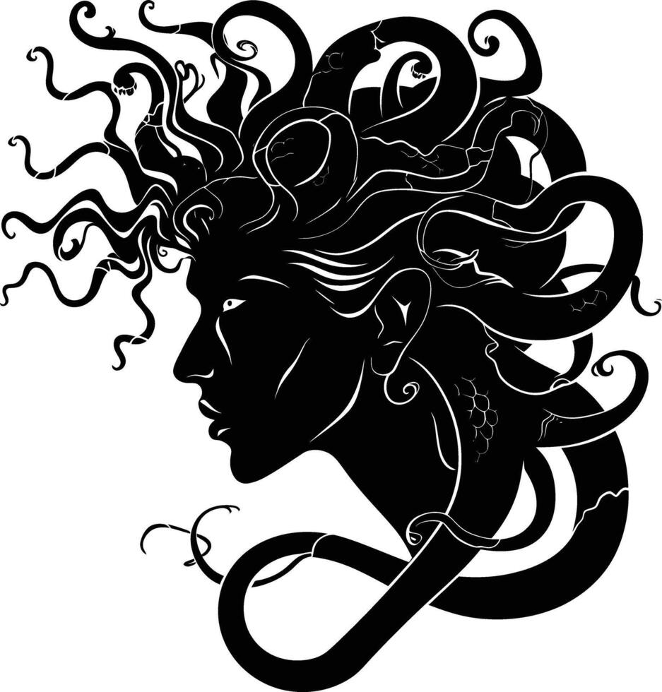 ai generato silhouette medusa il mitico creatura con capelli di serpente vettore