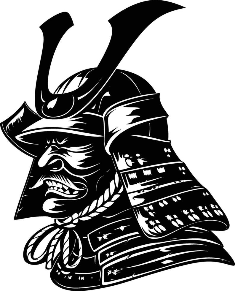 ai generato silhouette giapponese shogun guerriero casco nero colore solo vettore