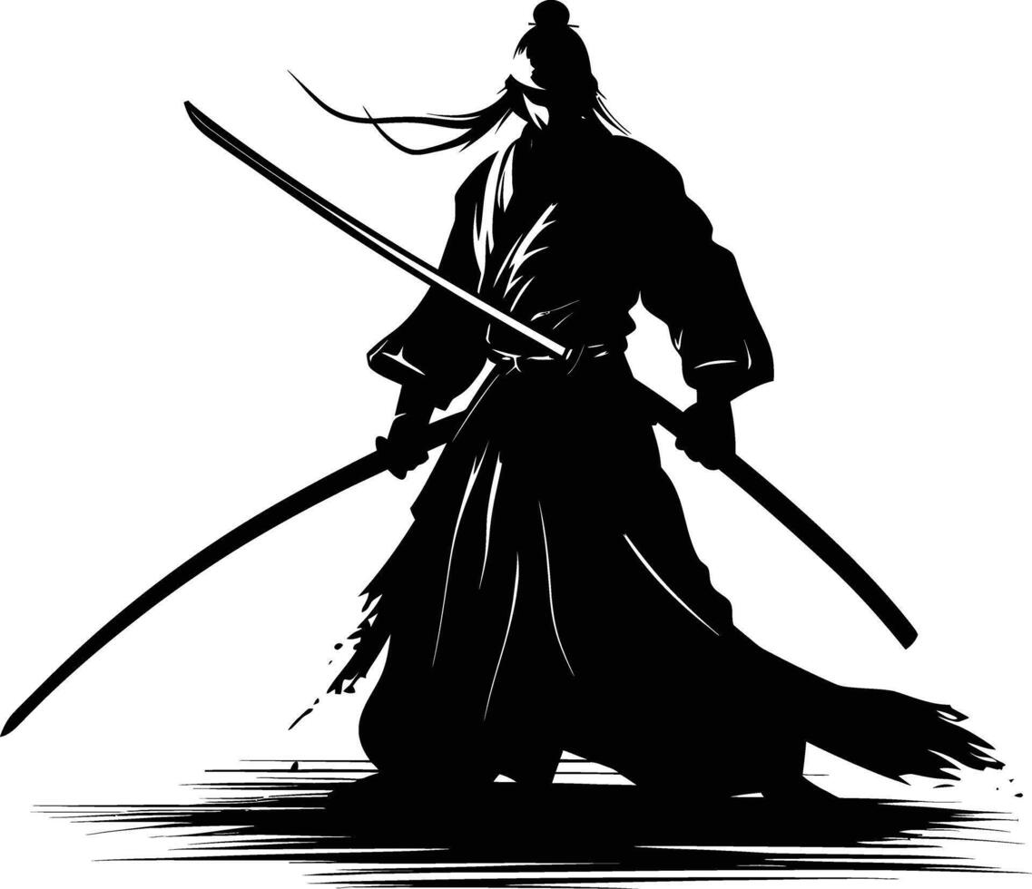 ai generato silhouette giapponese shogun guerriero nero colore solo vettore