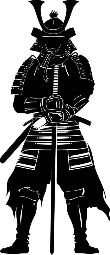 ai generato silhouette giapponese shogun guerriero nero colore solo vettore