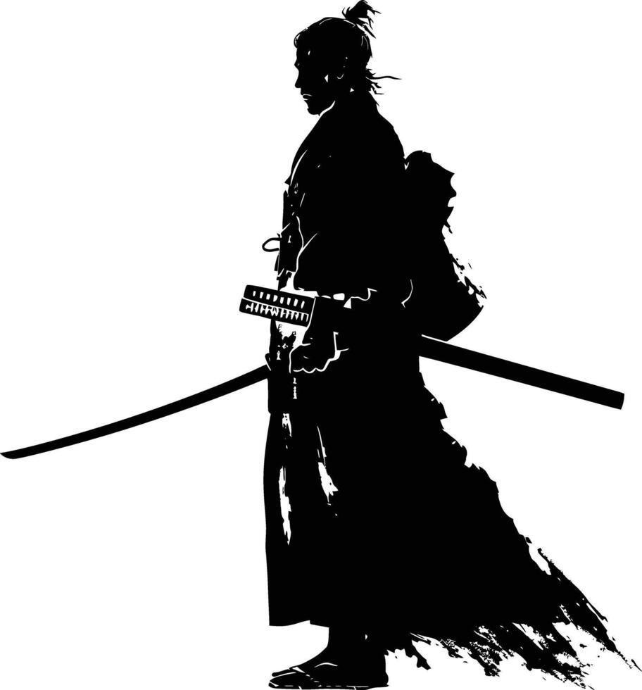 ai generato silhouette giapponese shogun guerriero nero colore solo vettore