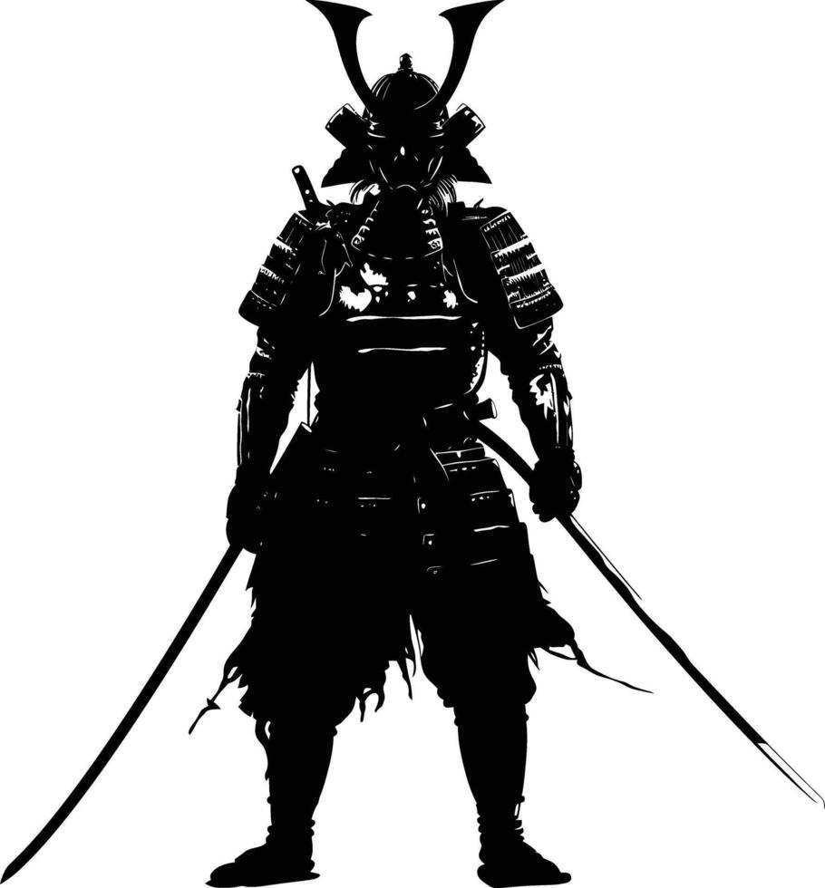 ai generato silhouette giapponese shogun guerriero nero colore solo vettore