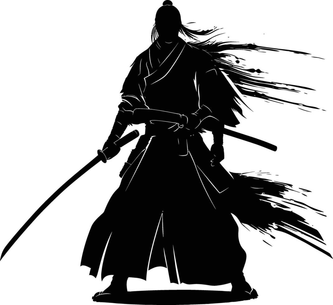 ai generato silhouette giapponese shogun guerriero nero colore solo vettore