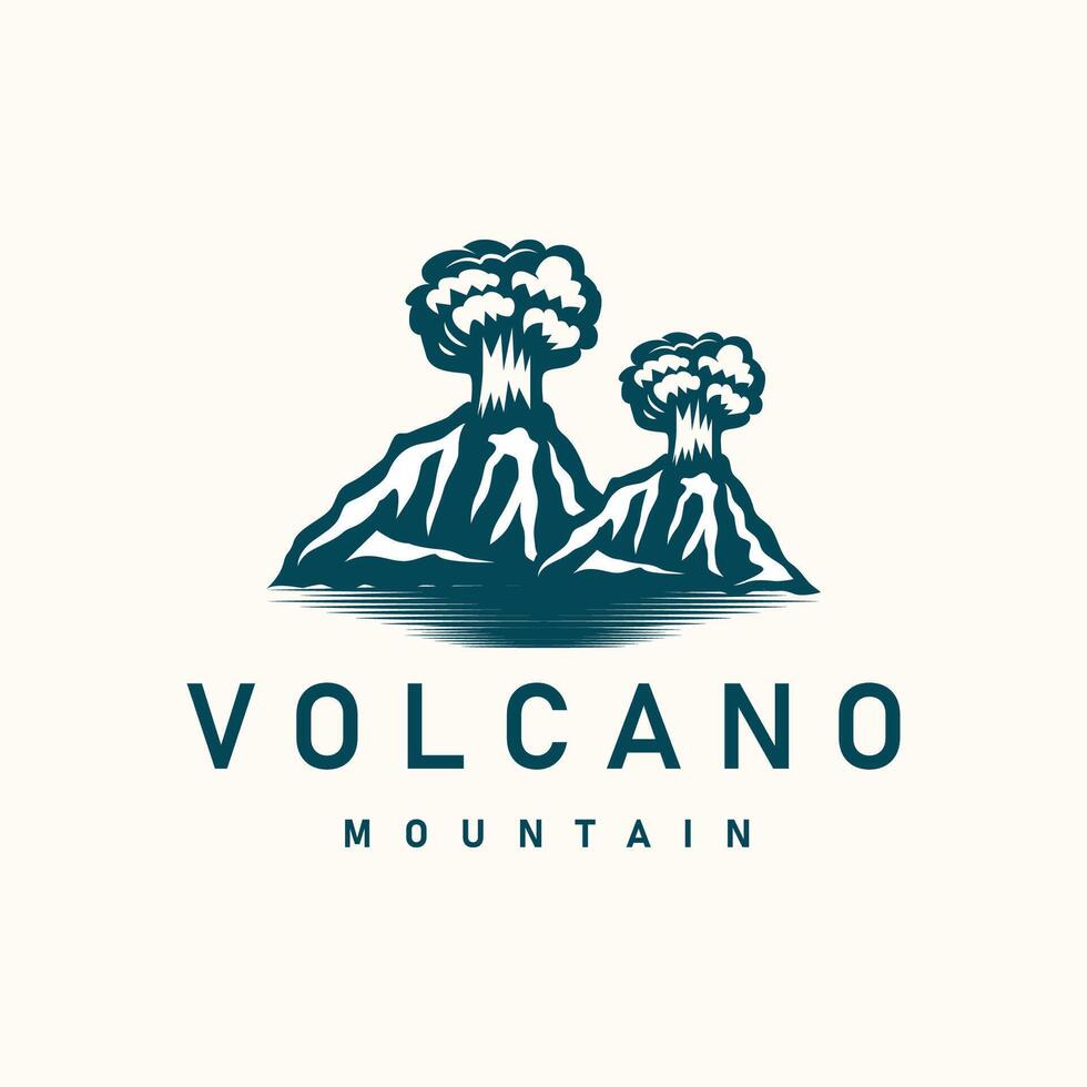 vulcano logo illustrazione silhouette design vulcano montagna eruzione con semplice rocce e lava vettore