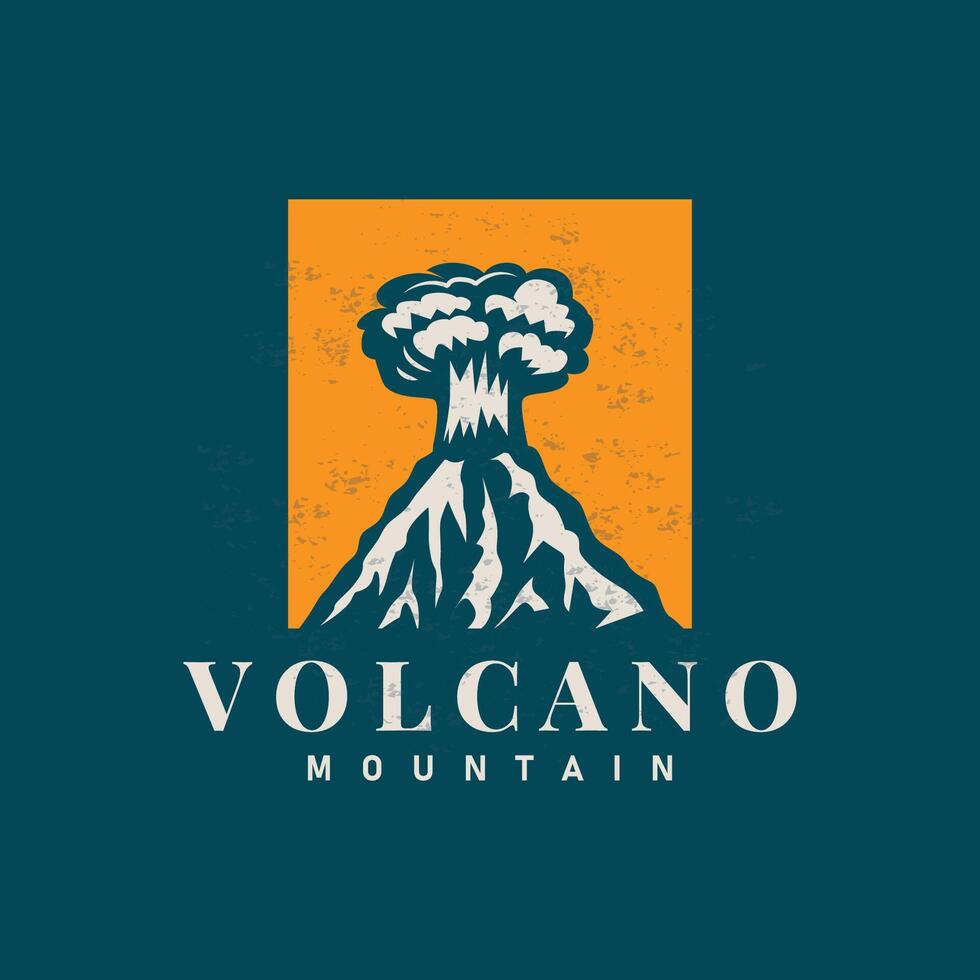 vulcano logo illustrazione silhouette design vulcano montagna eruzione con semplice rocce e lava vettore