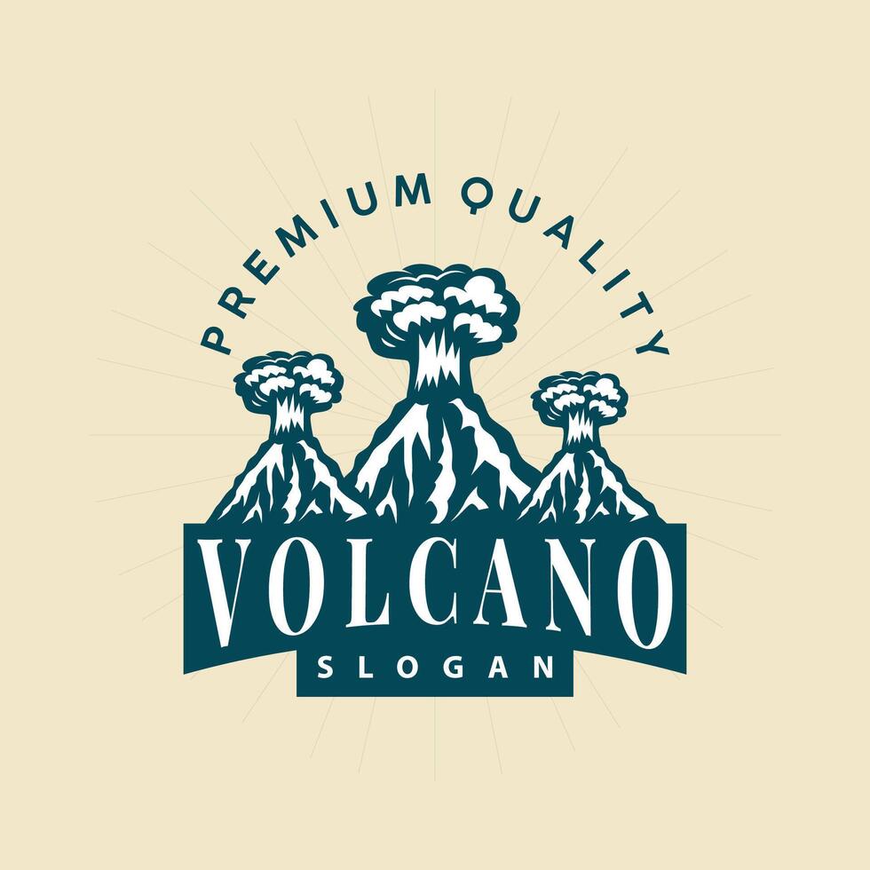 vulcano logo illustrazione silhouette design vulcano montagna eruzione con semplice rocce e lava vettore