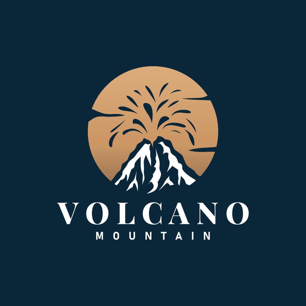 vulcano logo illustrazione silhouette design vulcano montagna eruzione con semplice rocce e lava vettore