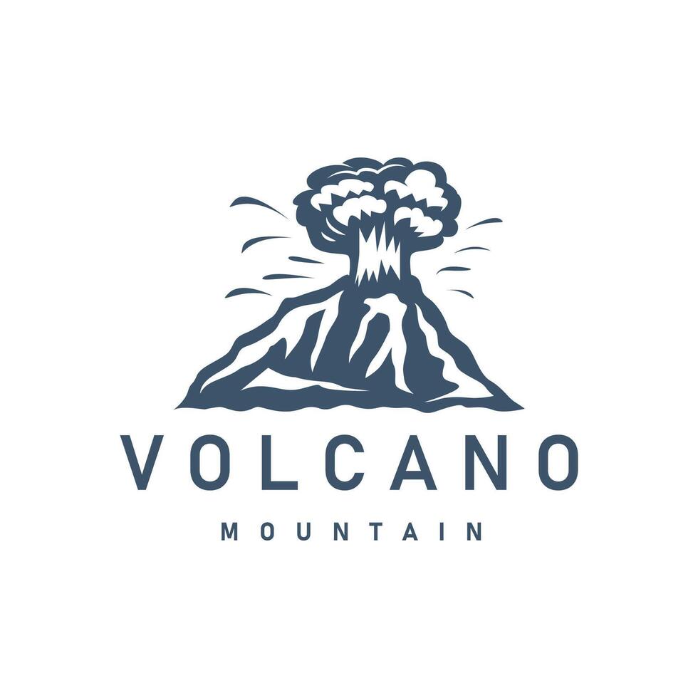 vulcano logo illustrazione silhouette design vulcano montagna eruzione con semplice rocce e lava vettore