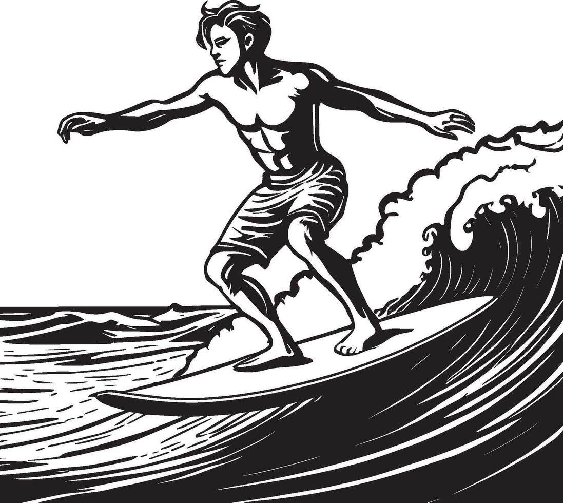 ai generato uomo fare surf su un' onda illustrazione vettore