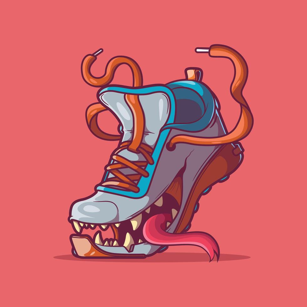 sneaker mostro personaggio vettore illustrazione. gli sport, Salute, portafortuna design concetto.