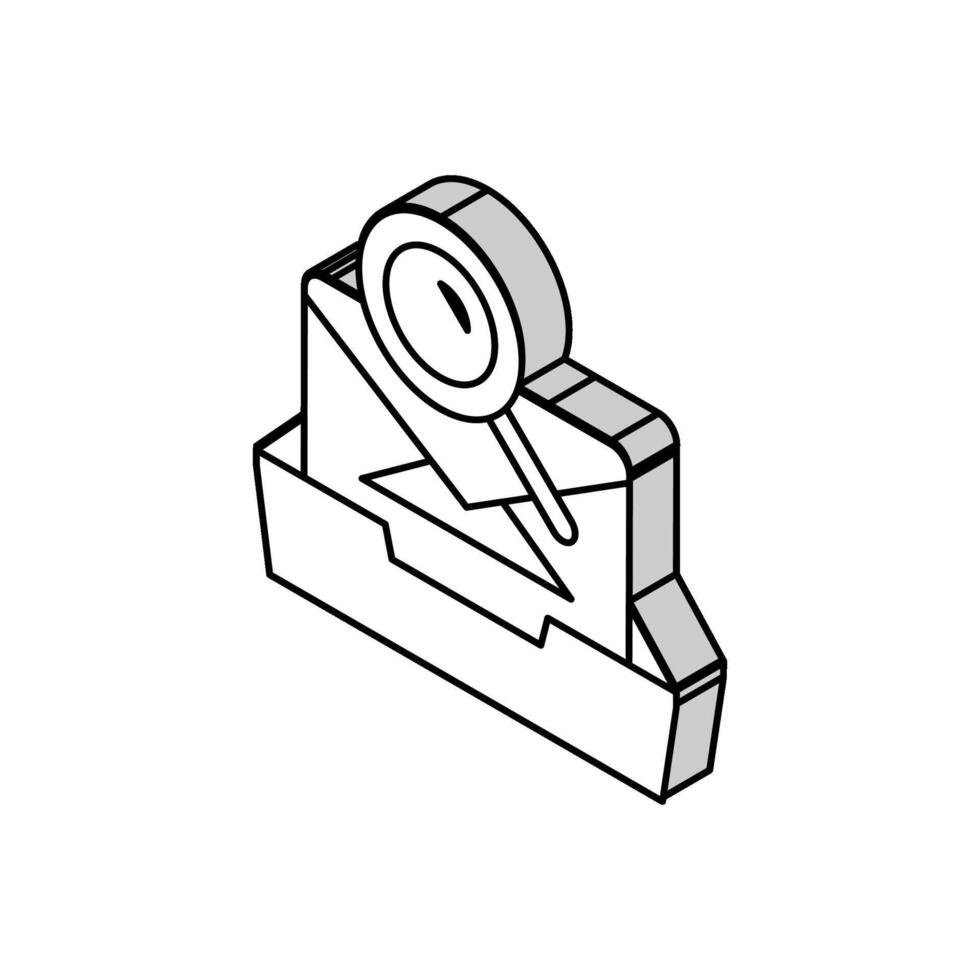 cassetta postale ricerca ingrandimento bicchiere isometrico icona vettore illustrazione