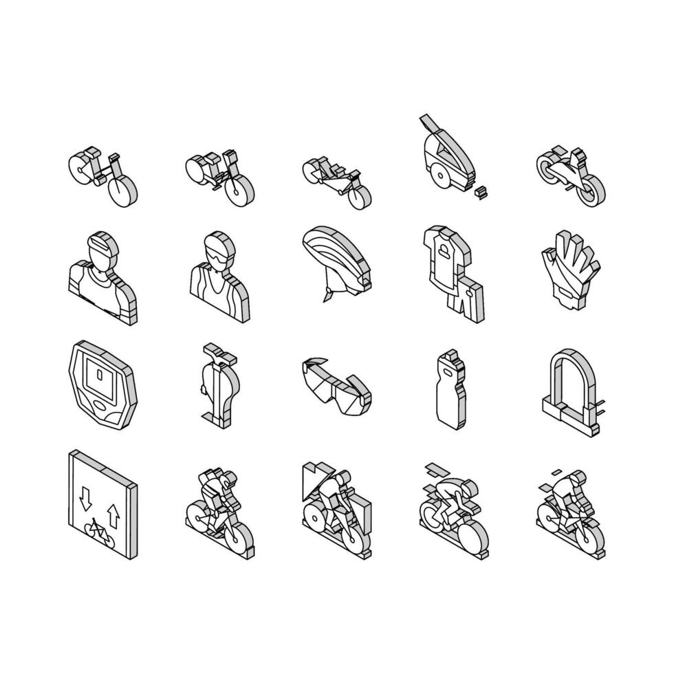 bicicletta trasporto e Accessori isometrico icone impostato vettore