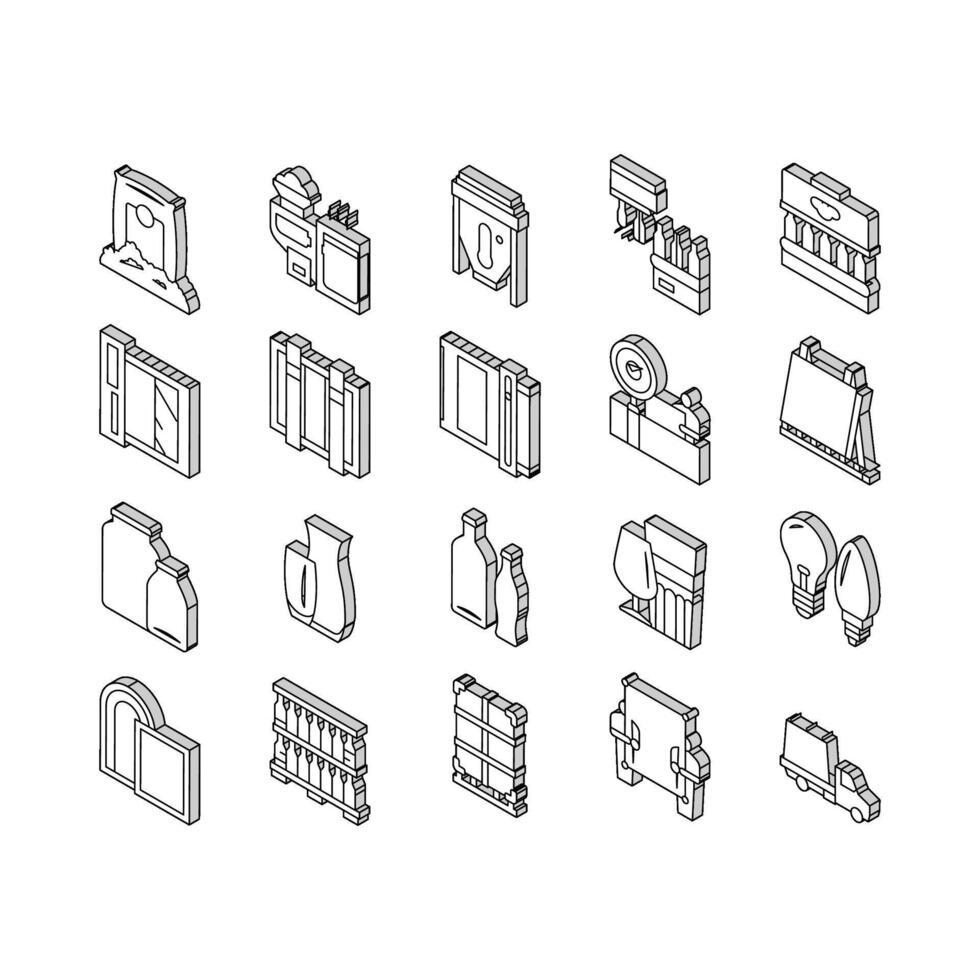 bicchiere produzione pianta collezione isometrico icone impostato vettore