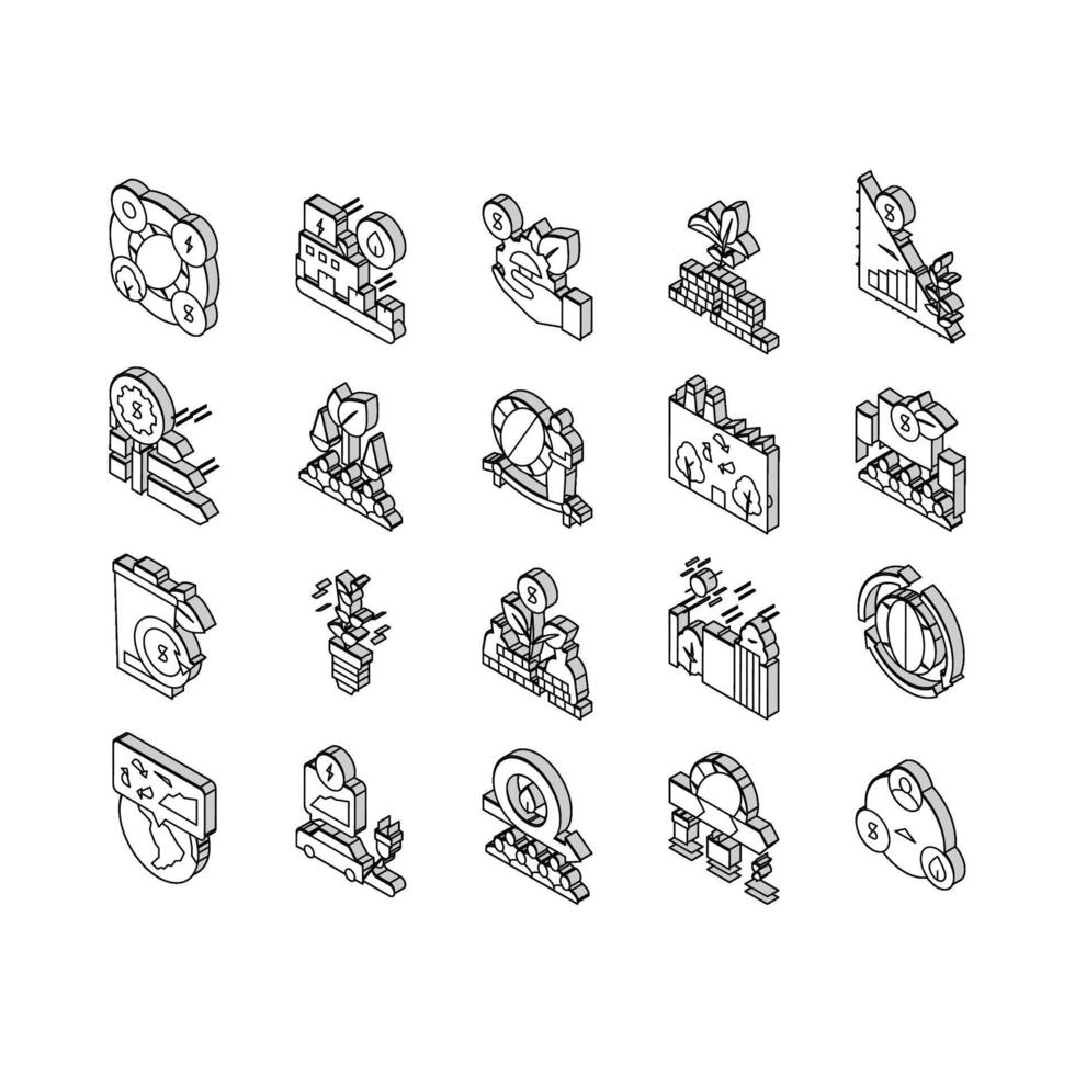 verde economia industria collezione isometrico icone impostato vettore