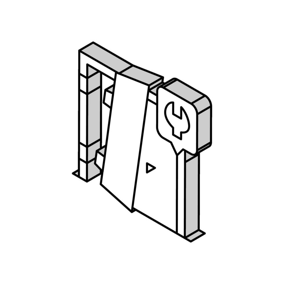 illustrazione vettoriale dell'icona isometrica per le riparazioni delle porte