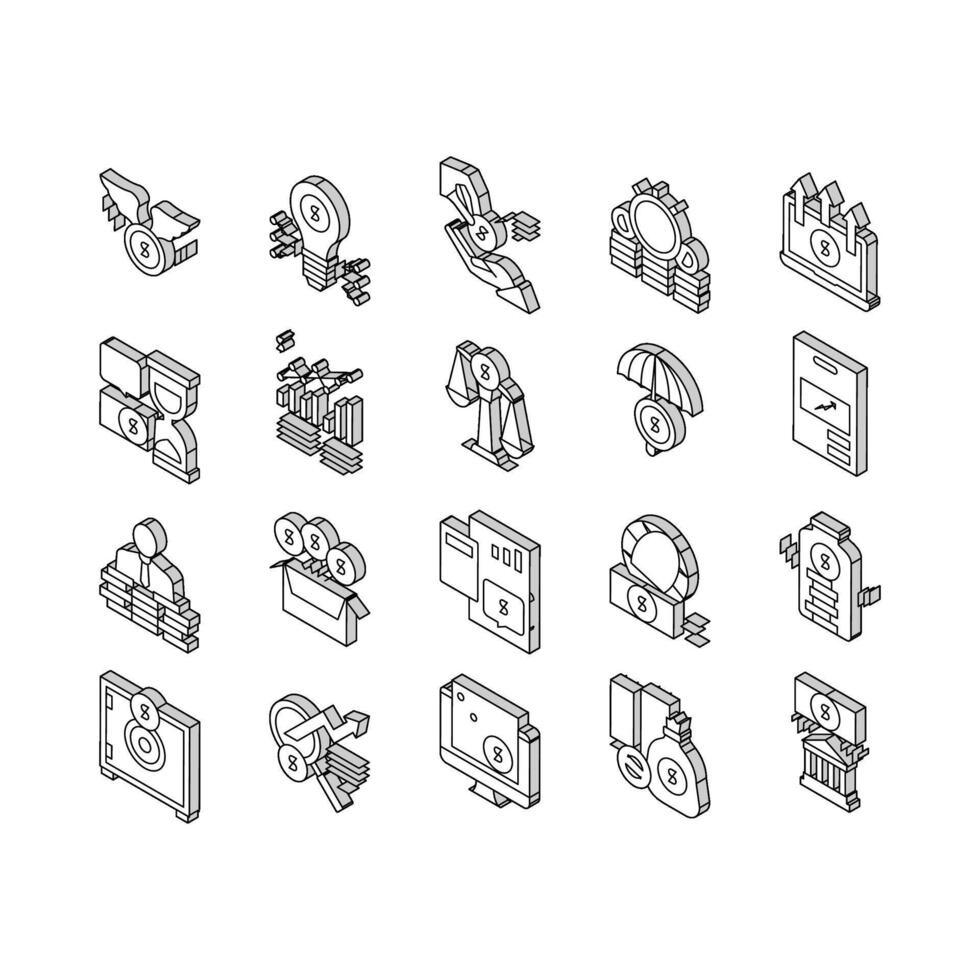 investimento portafoglio collezione isometrico icone impostato vettore illustrazione
