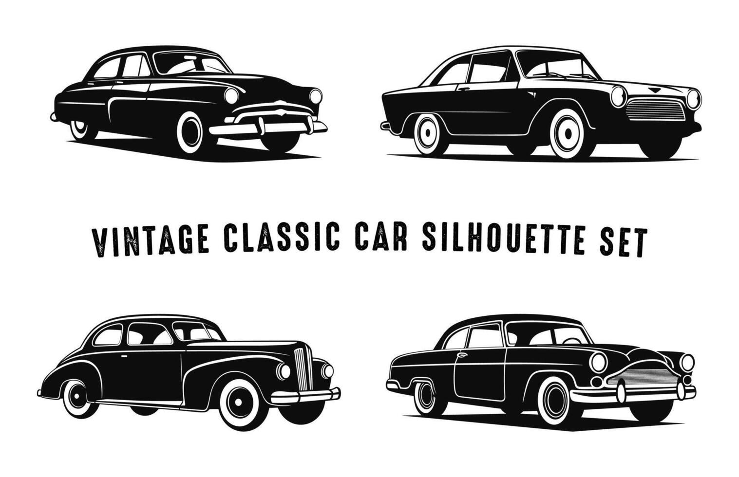 Vintage ▾ classico auto vettore silhouette impostare, vecchio stile nero auto schizzo illustrazione fascio