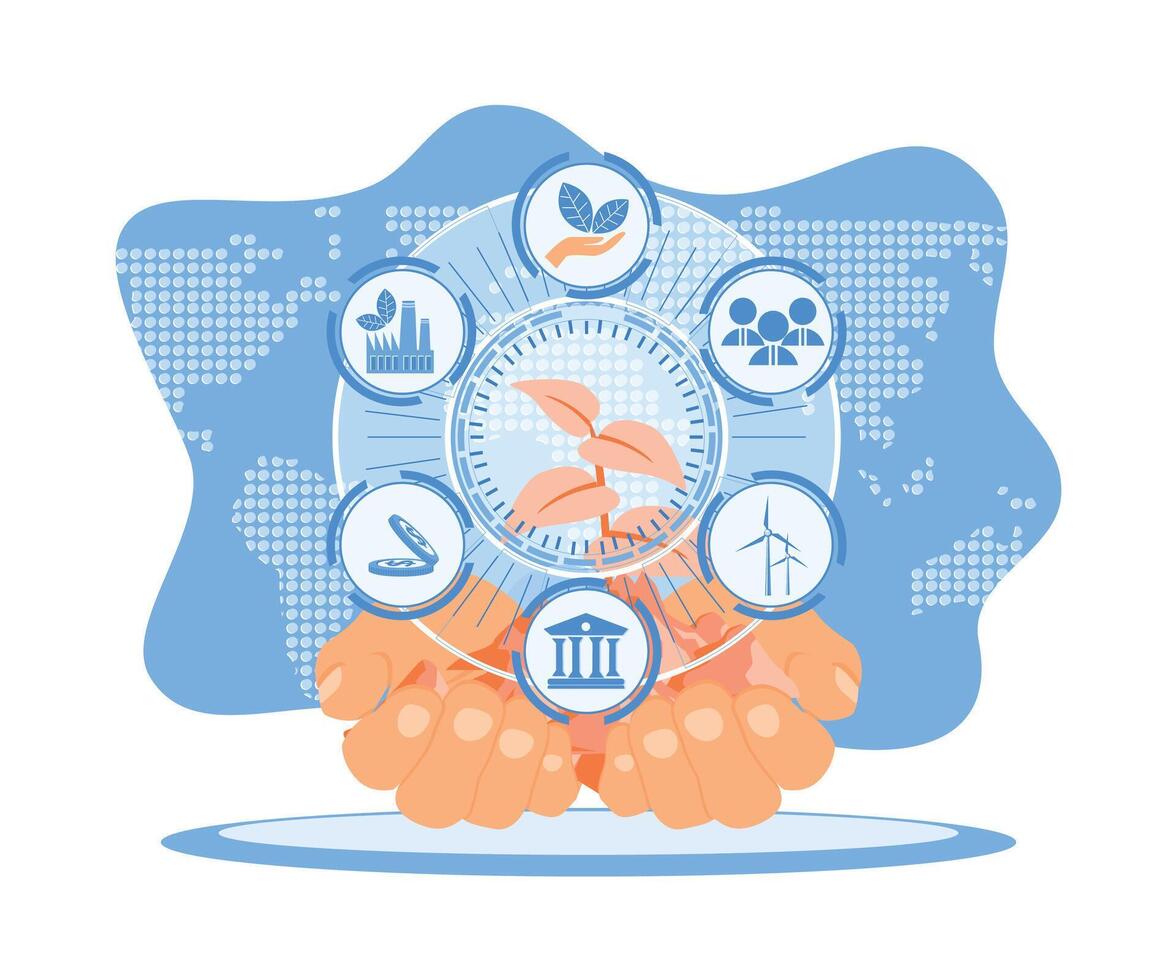 tenere per mano esg icona. il concetto di ambientale e sociale governo di società. sostenibile economico crescita con rinnovabile energia e naturale risorse concetto. piatto vettore illustrazione.