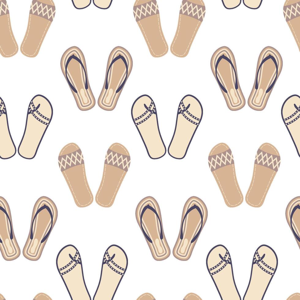 senza soluzione di continuità Flip flop modello. colore estate sfondo. beige ripetere sfondo. cartone animato piatto illustrazione. vettore