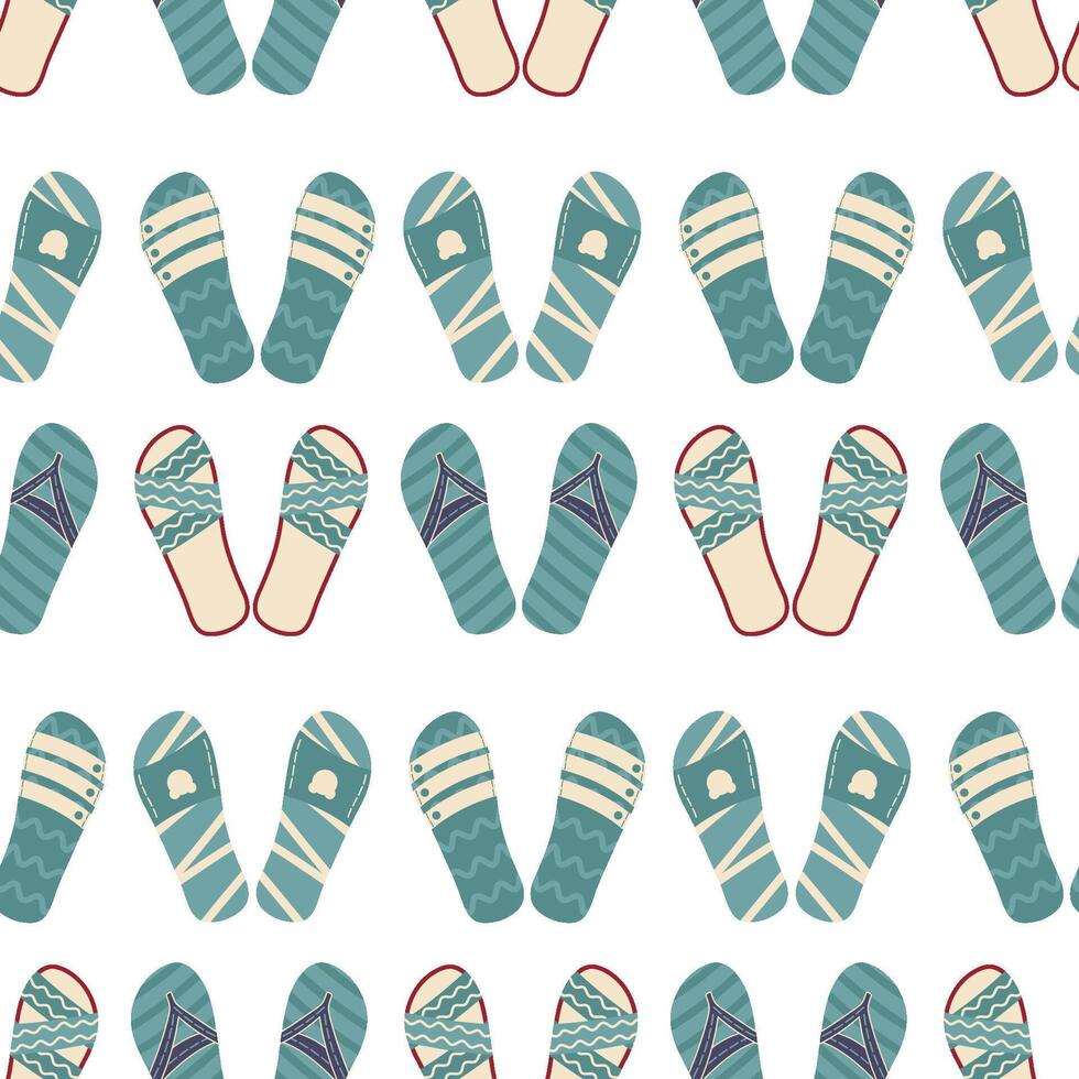 senza soluzione di continuità Flip flop modello. colore estate sfondo. verde ripetere sfondo. cartone animato piatto illustrazione vettore