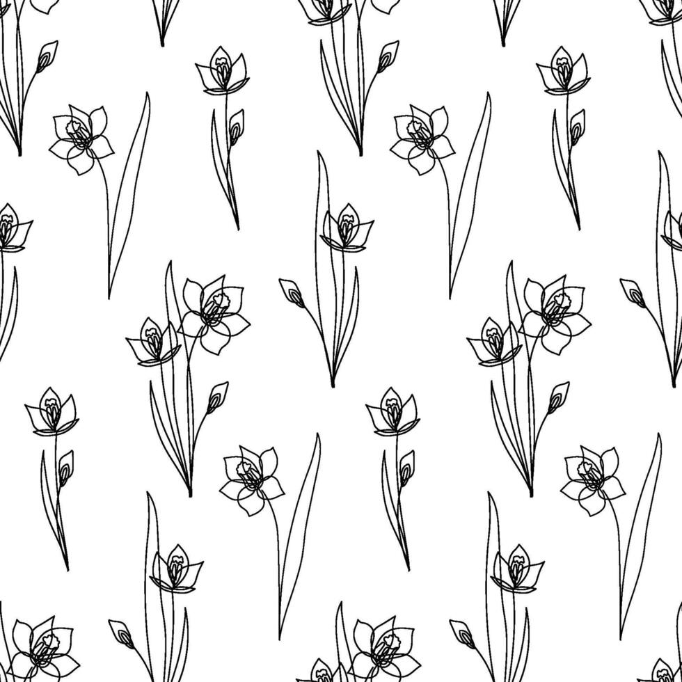 senza soluzione di continuità botanico modello con mano disegnato Narciso fiore su bianca. involucro carta con narciso. colorazione di giunchiglia vettore
