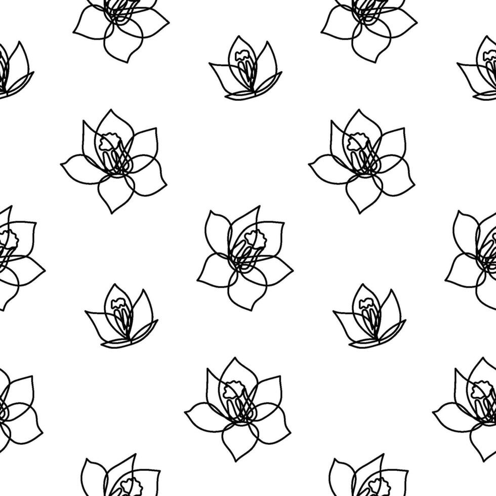 senza soluzione di continuità botanico modello con mano disegnato Narciso fiore su bianca. involucro carta con narciso. colorazione di giunchiglia vettore