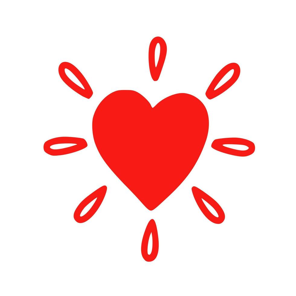 semplice mano disegnato rosso splendente cuore icona vettore