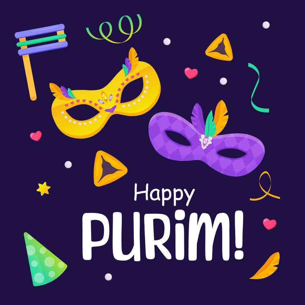 contento Purim manifesto per festa, striscione, ebraico vacanza. religioso vacanze e eventi vettore