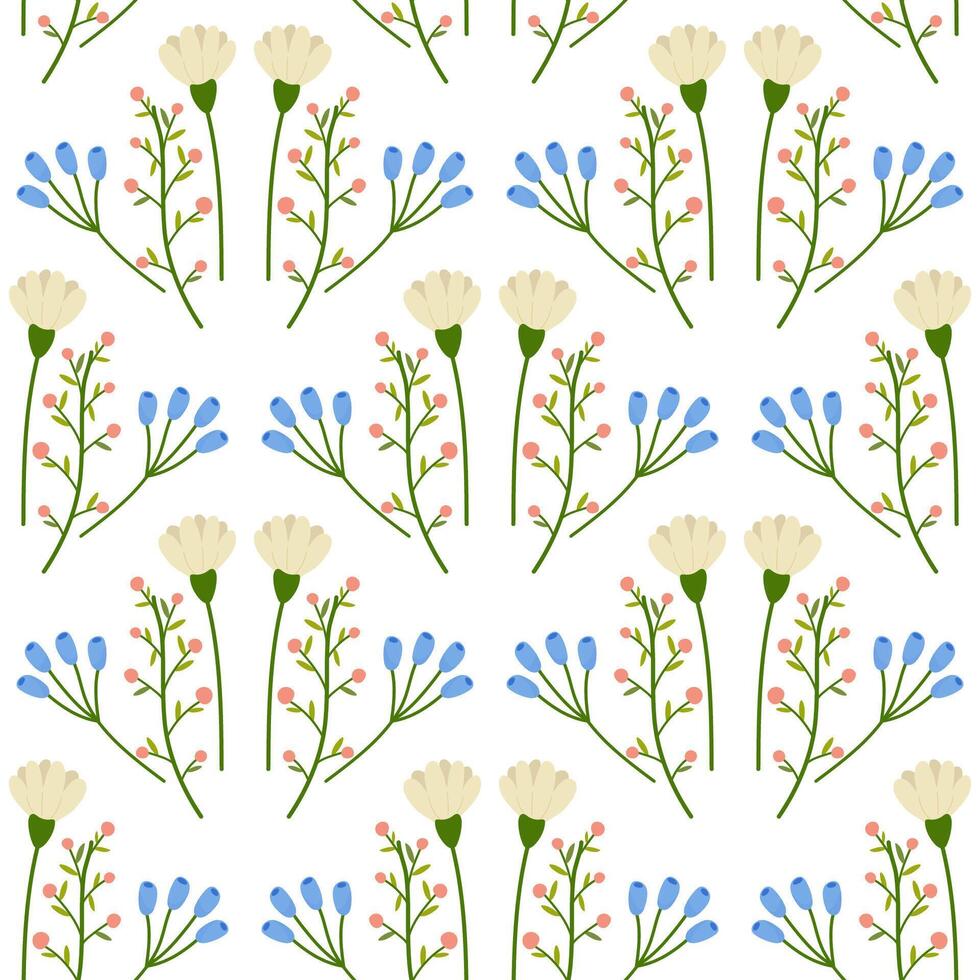 senza soluzione di continuità floreale primavera fiori bianca blue.vector illustrazione. per il tuo disegno, involucro carta, tessuto. vettore