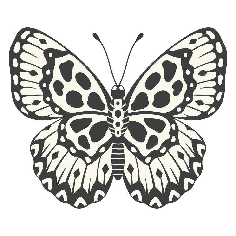 la farfalla, vettore illustrazione. y2k stile estetico, Ali forma nel davanti Visualizza, Magia ornamentale simbolo. nero e bianca elemento, tatuaggio grafico Stampa
